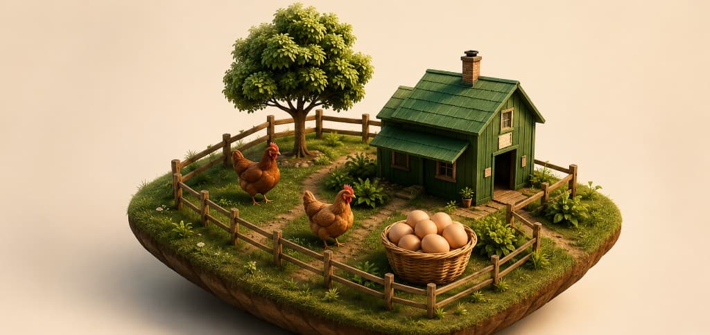 Miniatura de fazenda com animais e produtos frescos